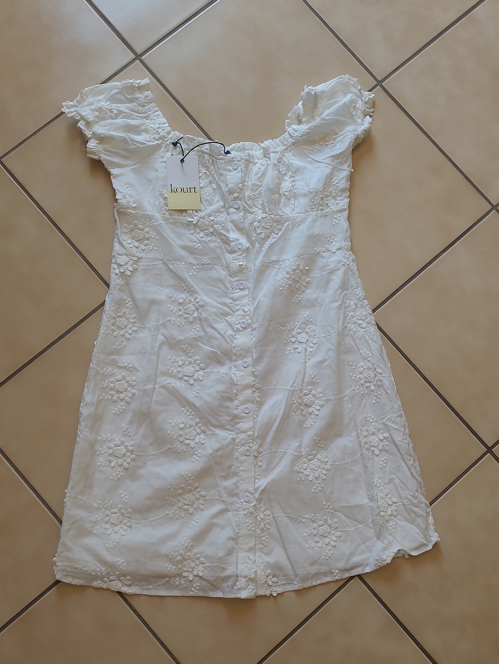 Kourt White Embroidered Puff-Sleeve Mini Dress
